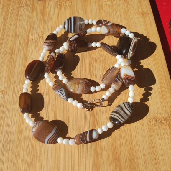 Jay King DTR mine finds stripped Agate and MOP 36 inch necklace 925 - Picture 2 of 13